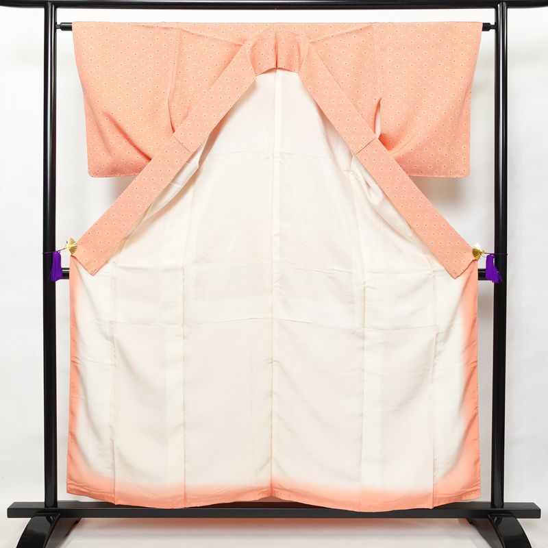 小紋 しつけ糸付き 縮緬 付下小紋 正絹 古典柄 袷仕立て 身丈157.5cm 裄丈64cm ピンク_画像3