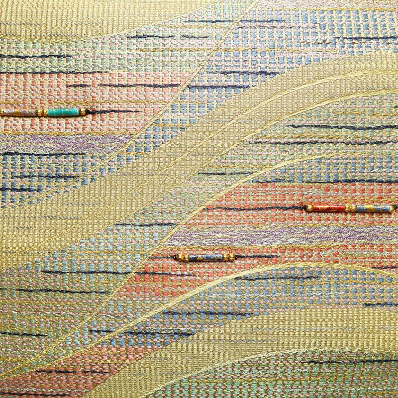 袋帯 六通柄 良品 飾り付き フォーマル用 正絹 流水・波柄 クリーム_画像2