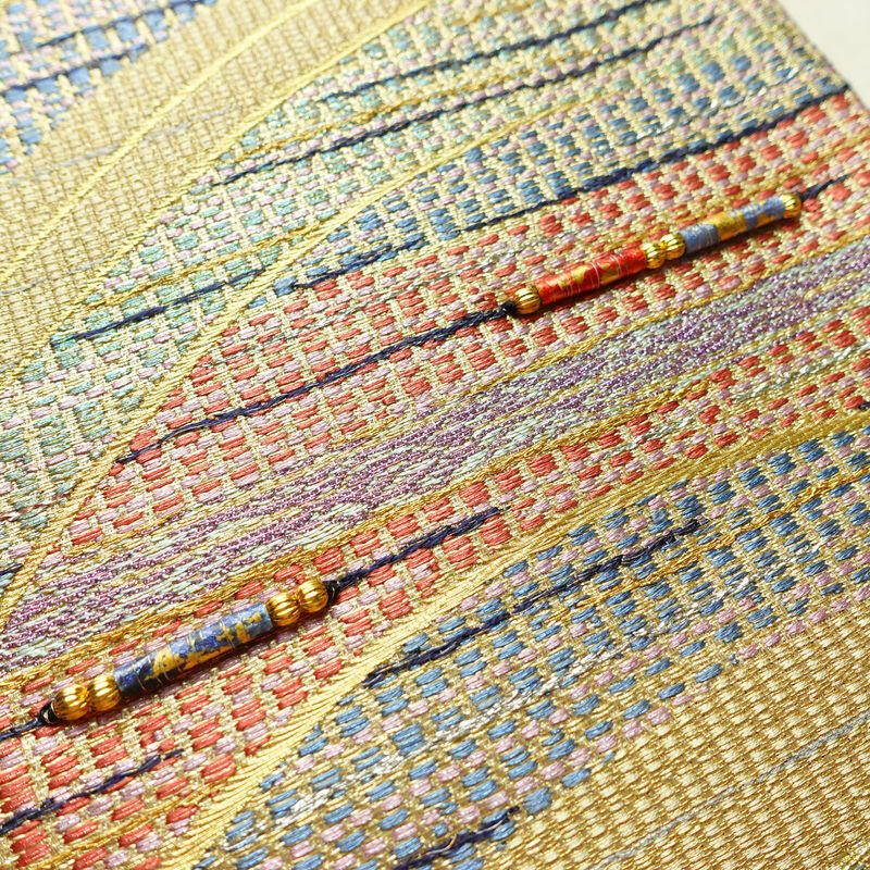 袋帯 六通柄 良品 飾り付き フォーマル用 正絹 流水・波柄 クリーム_画像4