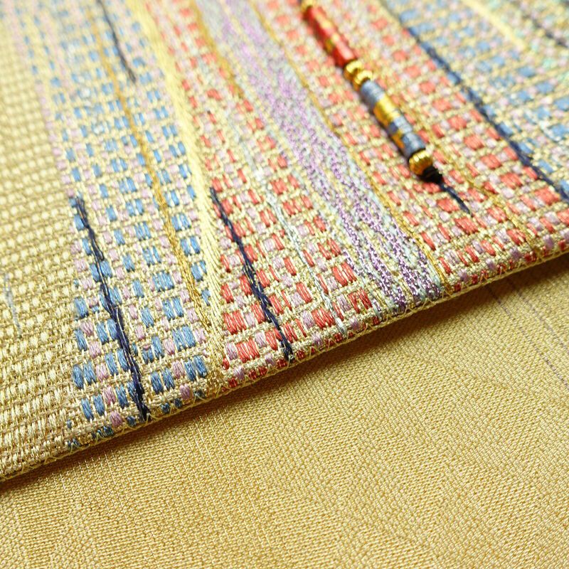 袋帯 六通柄 良品 飾り付き フォーマル用 正絹 流水・波柄 クリーム_画像13