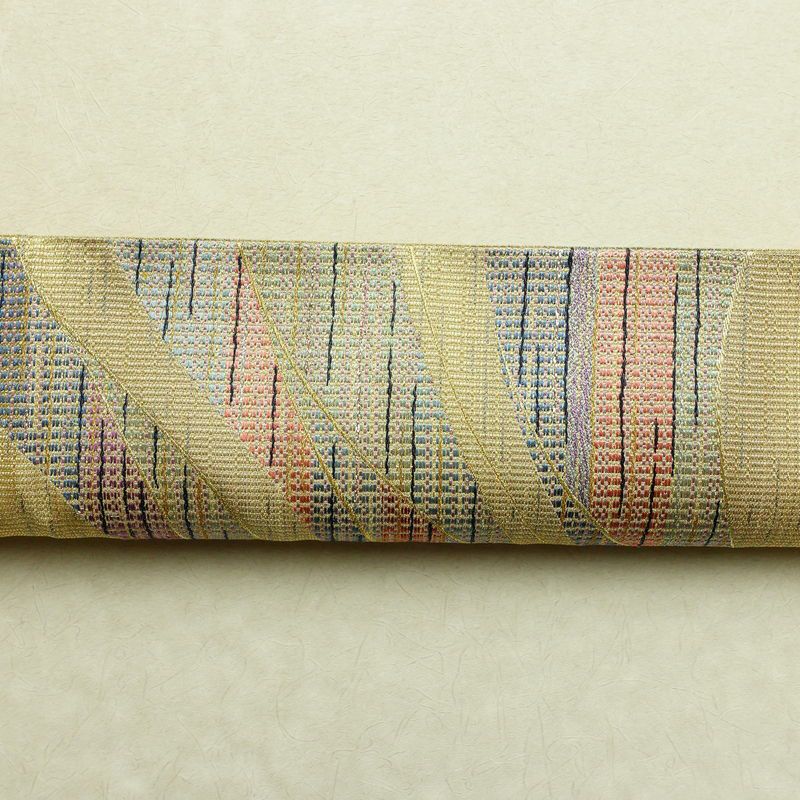 袋帯 六通柄 良品 飾り付き フォーマル用 正絹 流水・波柄 クリーム_画像15