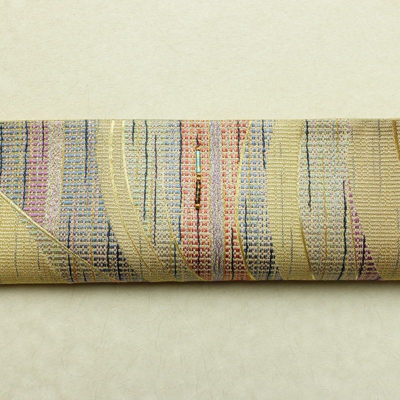 袋帯 六通柄 良品 飾り付き フォーマル用 正絹 流水・波柄 クリーム_画像16