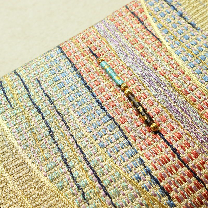 袋帯 六通柄 良品 飾り付き フォーマル用 正絹 流水・波柄 クリーム_画像17