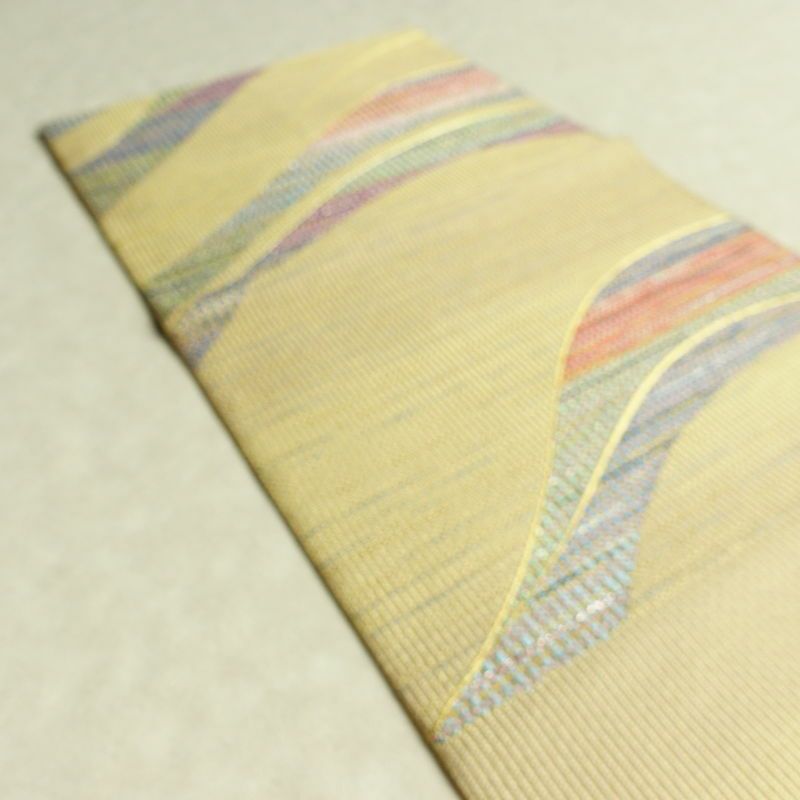 袋帯 六通柄 良品 飾り付き フォーマル用 正絹 流水・波柄 クリーム_画像19