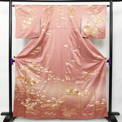 訪問着 正絹 古典柄 袷仕立て 身丈163.5cm 裄丈64.5cm 箔 金彩 ピンク