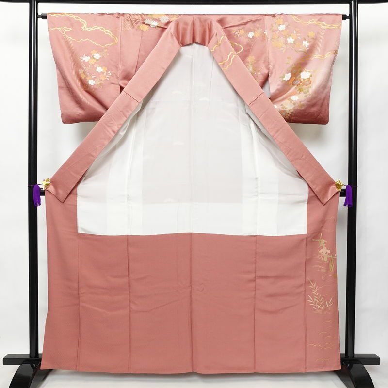 訪問着 正絹 古典柄 袷仕立て 身丈163.5cm 裄丈64.5cm 箔 金彩 ピンク_画像3