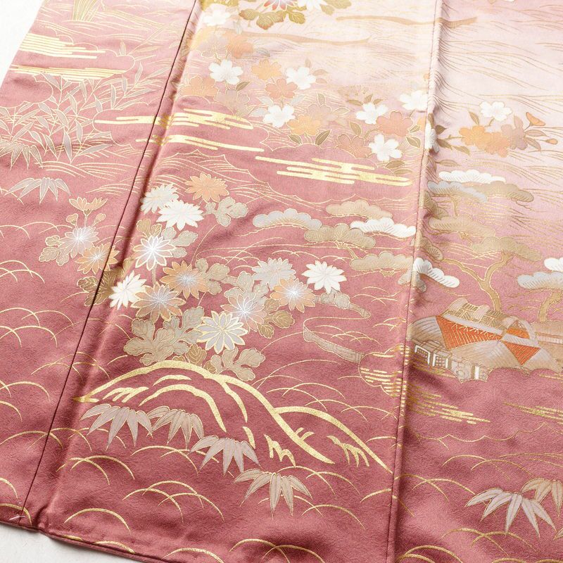 訪問着 正絹 古典柄 袷仕立て 身丈163.5cm 裄丈64.5cm 箔 金彩 ピンク_画像4