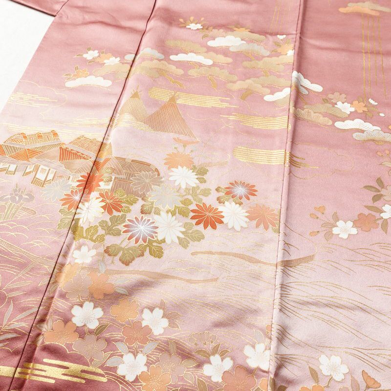 訪問着 正絹 古典柄 袷仕立て 身丈163.5cm 裄丈64.5cm 箔 金彩 ピンク_画像5