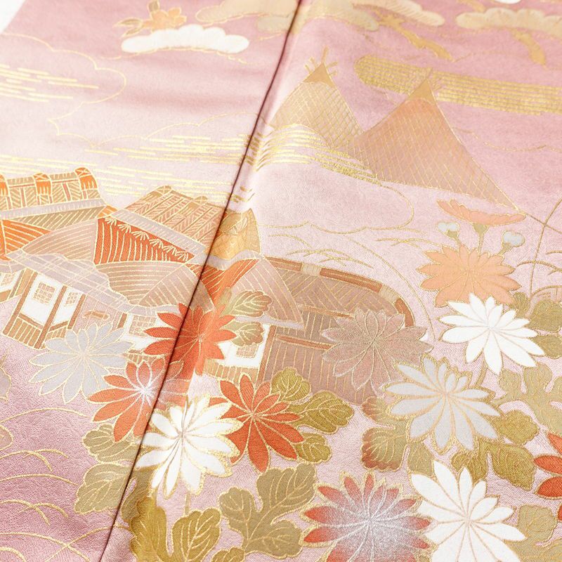 訪問着 正絹 古典柄 袷仕立て 身丈163.5cm 裄丈64.5cm 箔 金彩 ピンク_画像6