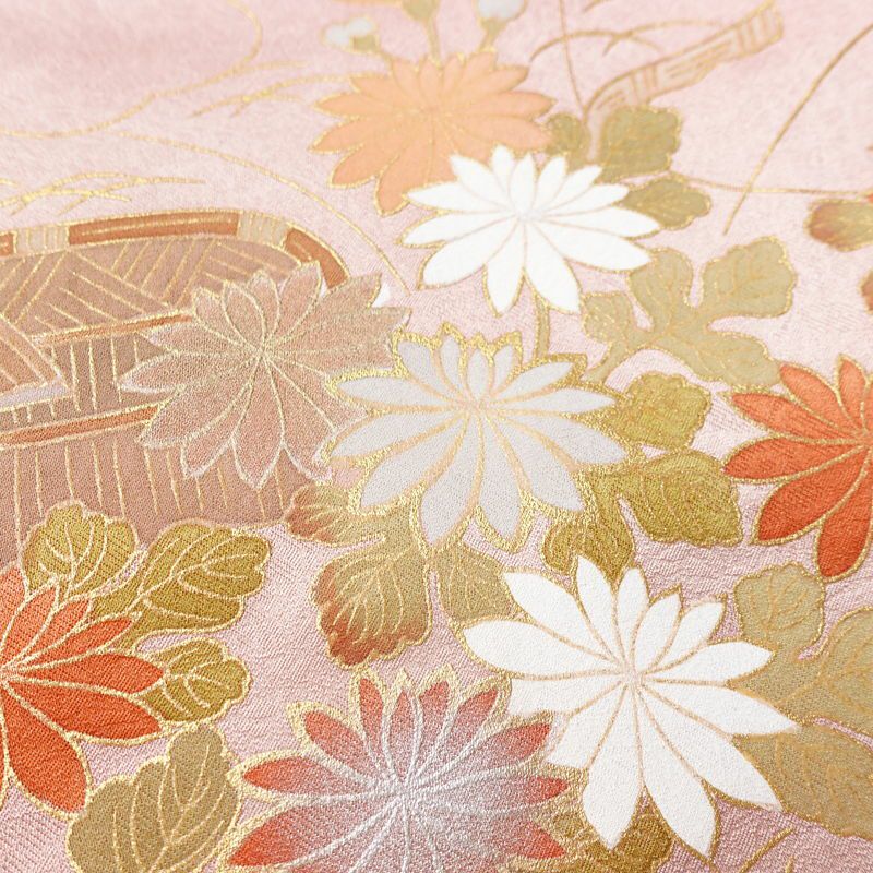 訪問着 正絹 古典柄 袷仕立て 身丈163.5cm 裄丈64.5cm 箔 金彩 ピンク_画像7