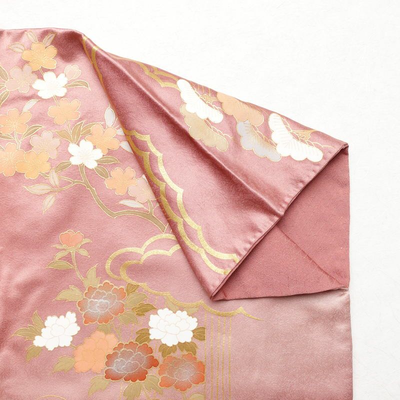 訪問着 正絹 古典柄 袷仕立て 身丈163.5cm 裄丈64.5cm 箔 金彩 ピンク_画像13