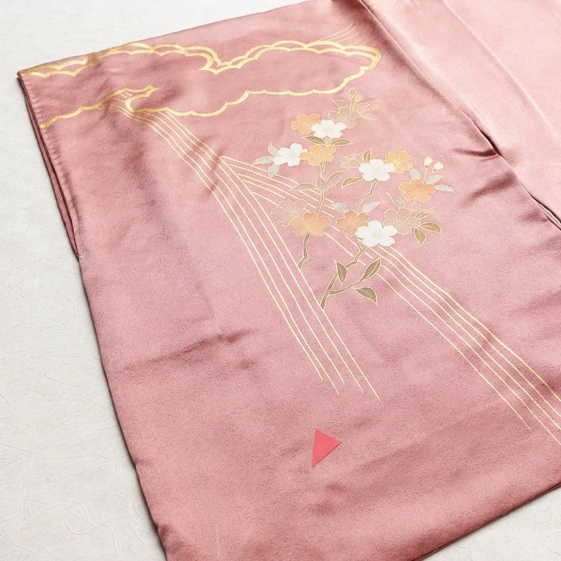 訪問着 正絹 古典柄 袷仕立て 身丈163.5cm 裄丈64.5cm 箔 金彩 ピンク_画像14