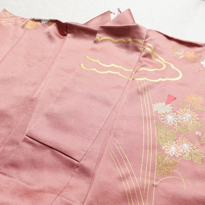 訪問着 正絹 古典柄 袷仕立て 身丈163.5cm 裄丈64.5cm 箔 金彩 ピンク_画像16