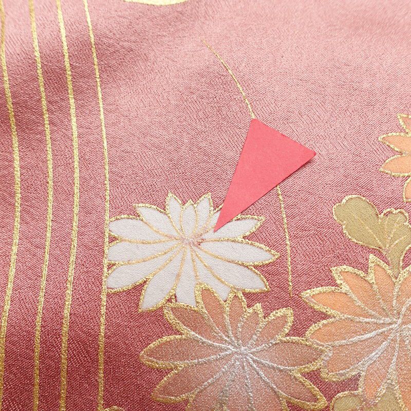 訪問着 正絹 古典柄 袷仕立て 身丈163.5cm 裄丈64.5cm 箔 金彩 ピンク_画像17