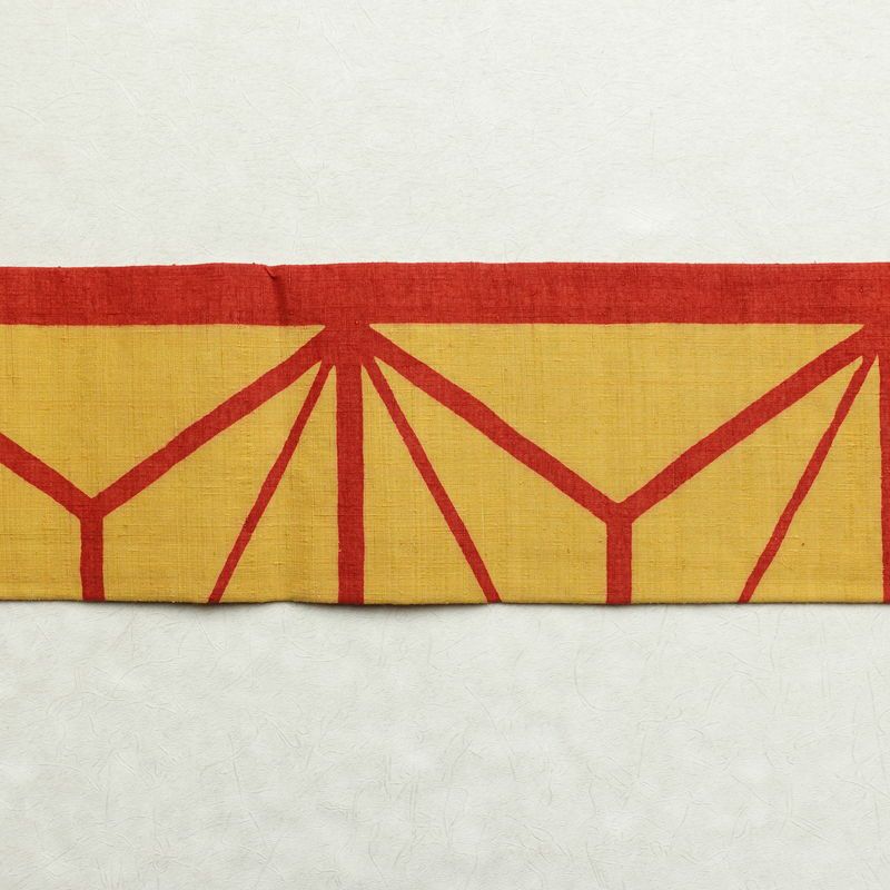 名古屋帯 全通柄 正絹 麻の葉柄 名古屋仕立て モダン 赤・朱_画像14