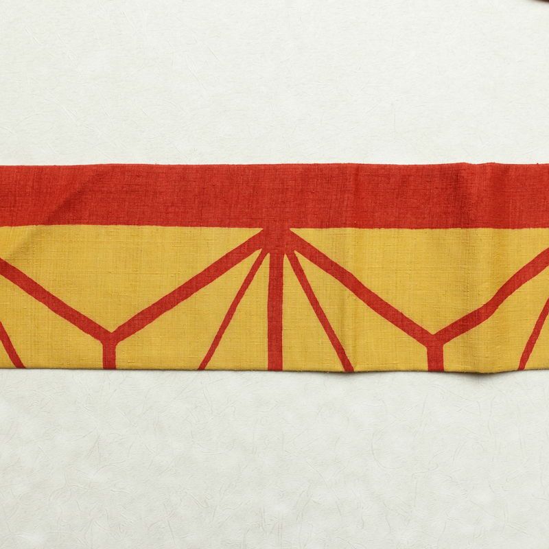 名古屋帯 全通柄 正絹 麻の葉柄 名古屋仕立て モダン 赤・朱_画像15