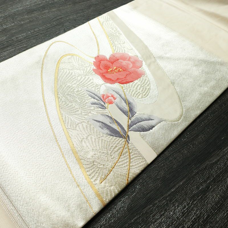 名古屋帯 太鼓柄 正絹 花柄 名古屋仕立て ピンク_画像10