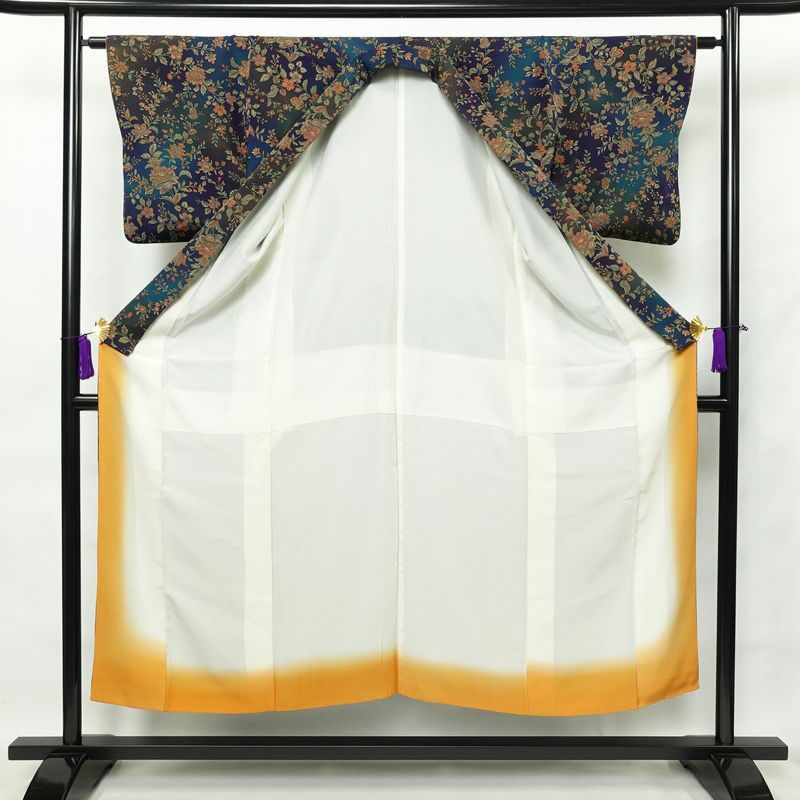 小紋 総柄 正絹 花柄 袷仕立て 身丈149cm 裄丈64cm 青・紺_画像3