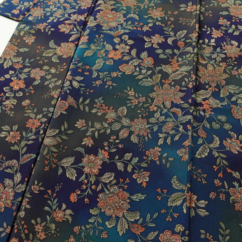 小紋 総柄 正絹 花柄 袷仕立て 身丈149cm 裄丈64cm 青・紺_画像5