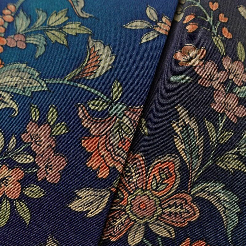 小紋 総柄 正絹 花柄 袷仕立て 身丈149cm 裄丈64cm 青・紺_画像7