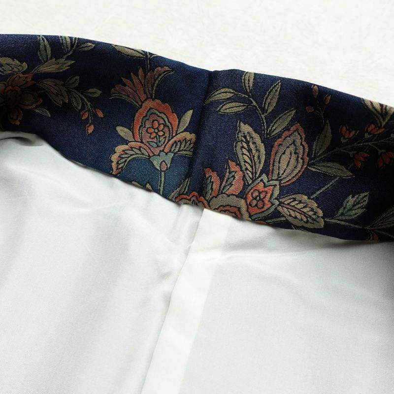 小紋 総柄 正絹 花柄 袷仕立て 身丈149cm 裄丈64cm 青・紺_画像18