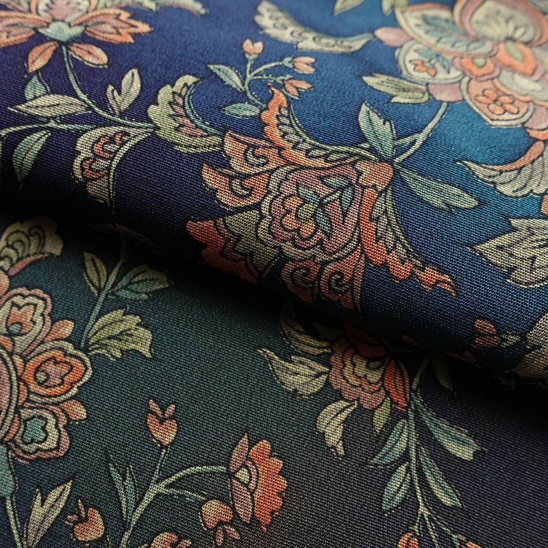 小紋 総柄 正絹 花柄 袷仕立て 身丈149cm 裄丈64cm 青・紺_画像19