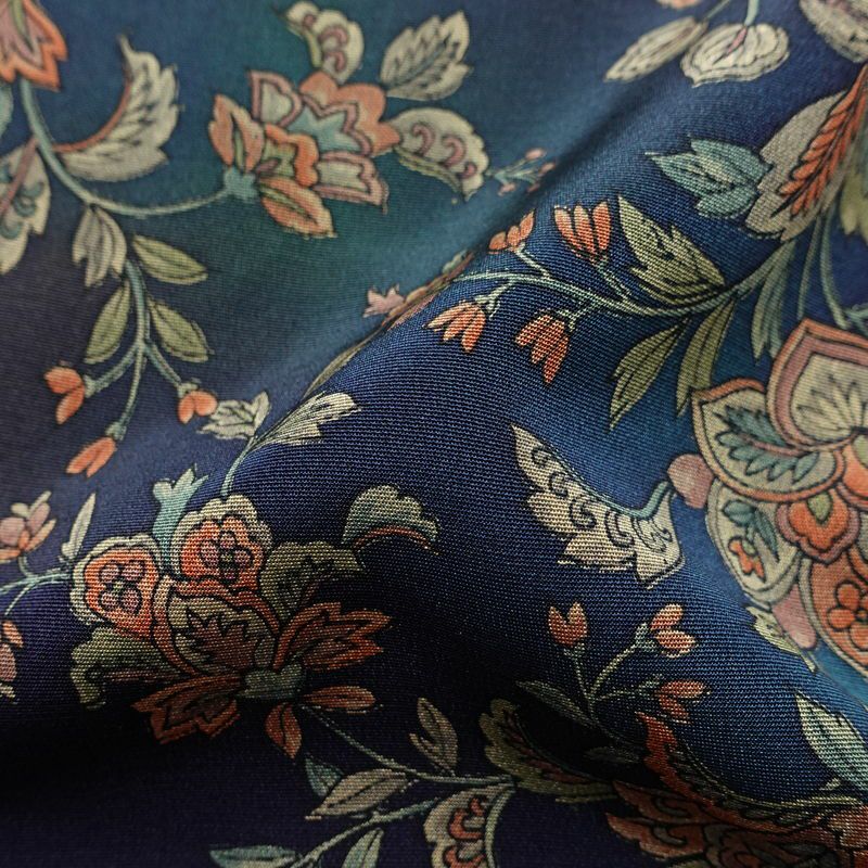 小紋 総柄 正絹 花柄 袷仕立て 身丈149cm 裄丈64cm 青・紺_画像20
