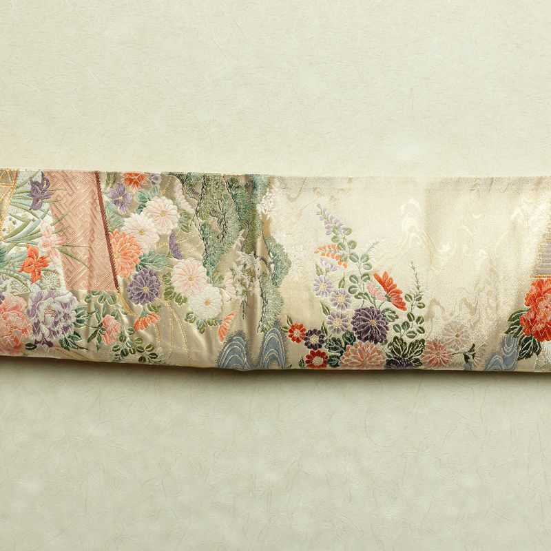 袋帯 六通柄 フォーマル用 正絹 流水御所解紋 風景柄 箔 金・銀_画像13