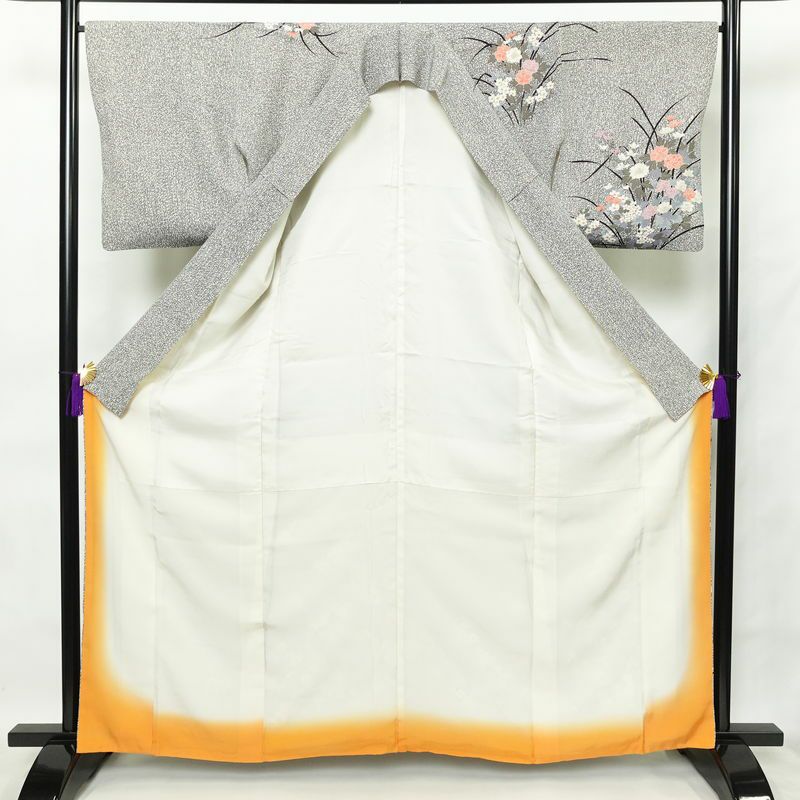 訪問着 正絹 花柄 袷仕立て 身丈162cm 裄丈67cm 箔 グレー_画像3