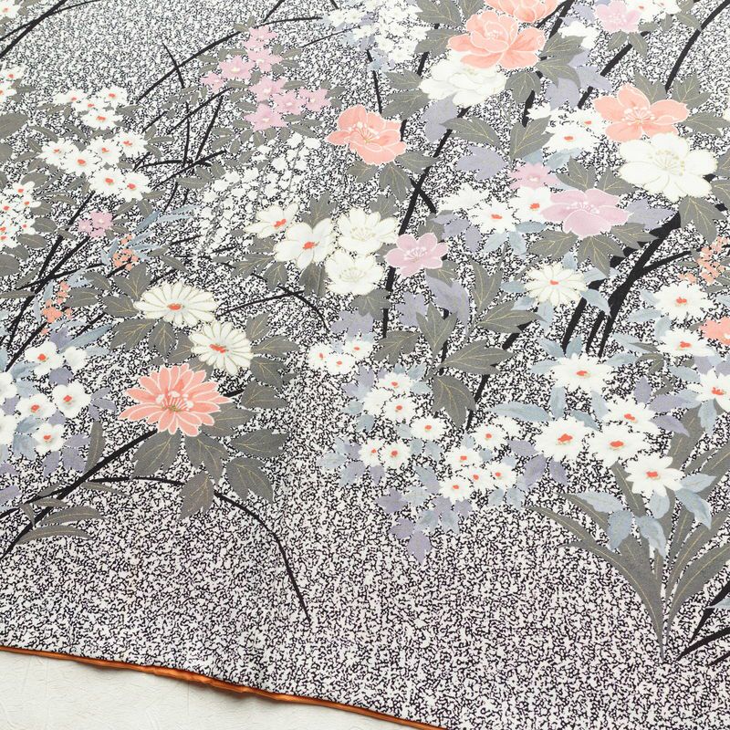 訪問着 正絹 花柄 袷仕立て 身丈162cm 裄丈67cm 箔 グレー_画像12