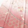 訪問着 正絹 古典柄 身丈163cm 裄丈65.5cm 箔 金彩 御所車 梅 松 菊 ピンク_画像4