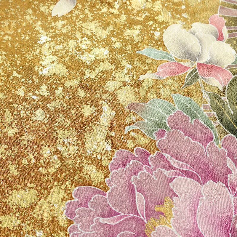 振袖 美品 華徒然 正絹 花柄 袷仕立て 身丈164cm 裄丈68cm 箔 刺繍 共八掛 芍薬 藤 菖蒲 紫陽花 菊 扇子 成人式 金彩 金糸 緑・うぐいす色_画像16