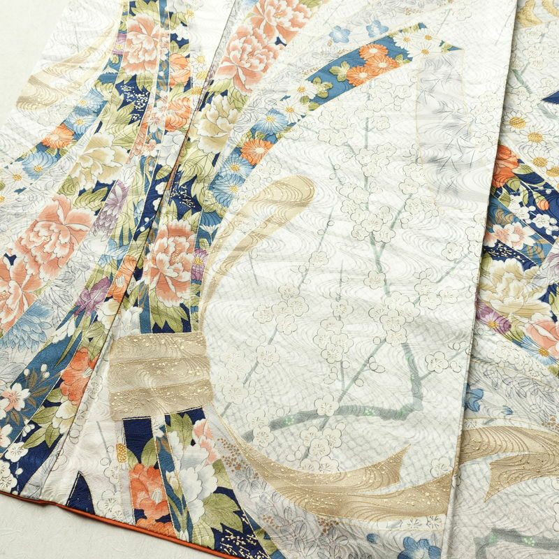 小紋 正絹 古典柄 袷仕立て 身丈165cm 裄丈65.5cm 箔 熨斗目 金彩 白_画像4