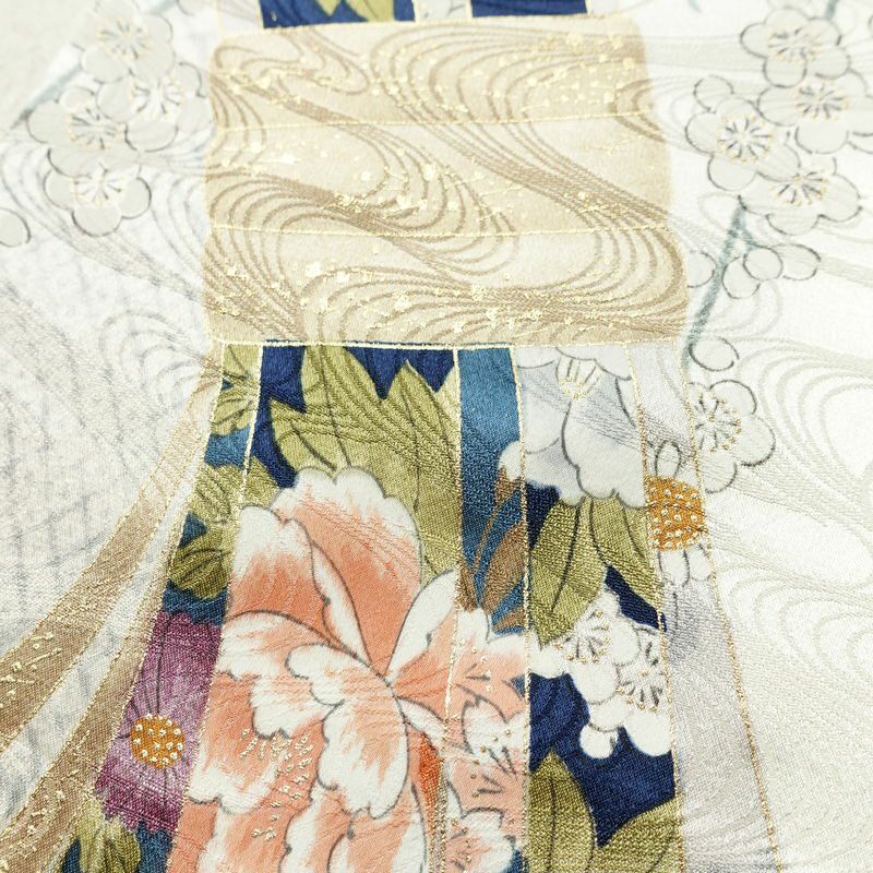 小紋 正絹 古典柄 袷仕立て 身丈165cm 裄丈65.5cm 箔 熨斗目 金彩 白_画像8