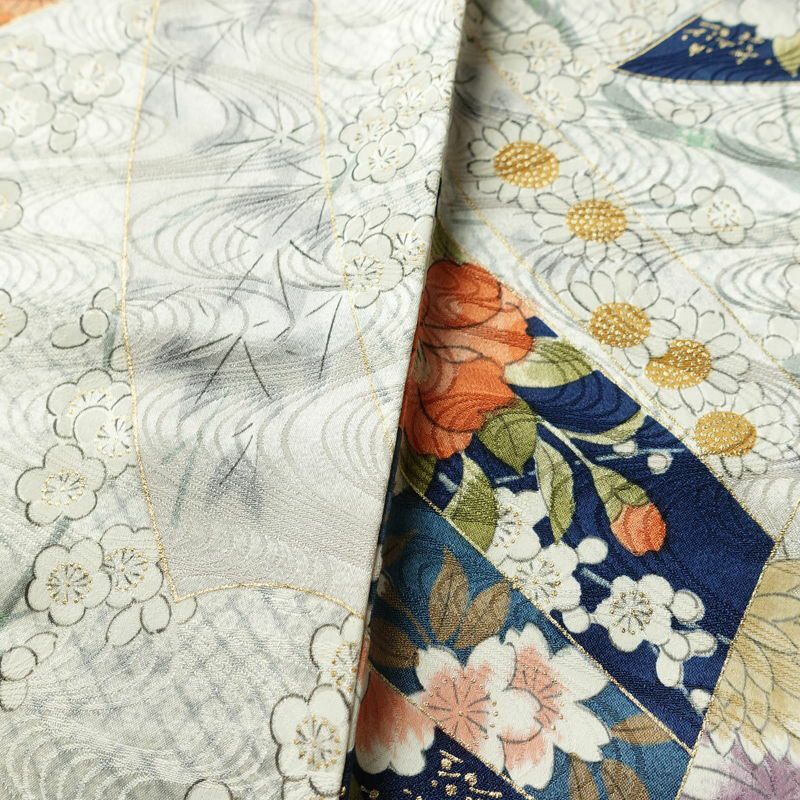 小紋 正絹 古典柄 袷仕立て 身丈165cm 裄丈65.5cm 箔 熨斗目 金彩 白_画像10