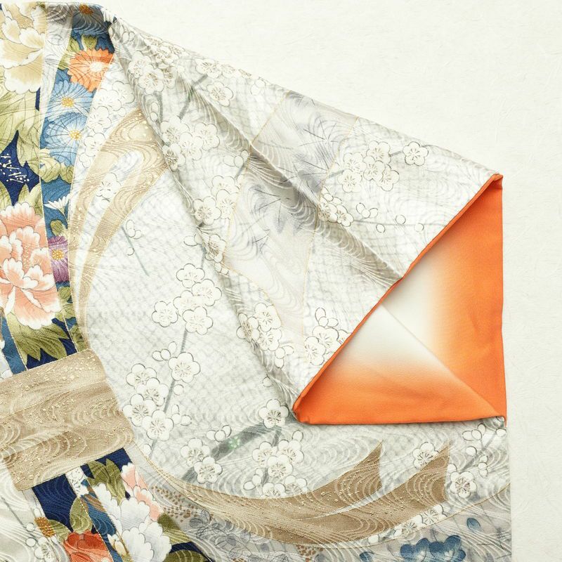 小紋 正絹 古典柄 袷仕立て 身丈165cm 裄丈65.5cm 箔 熨斗目 金彩 白_画像14