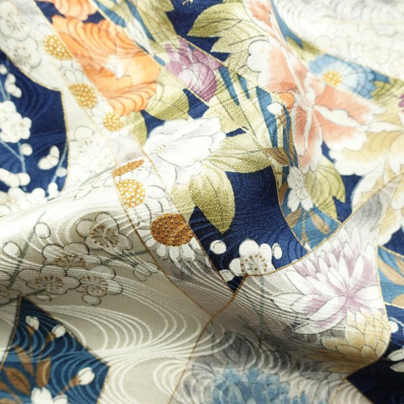 小紋 正絹 古典柄 袷仕立て 身丈165cm 裄丈65.5cm 箔 熨斗目 金彩 白_画像20