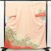 訪問着 縮緬 正絹 古典柄 袷仕立て 身丈160cm 裄丈69cm 箔 梅 菊 萩 ピンク_画像1