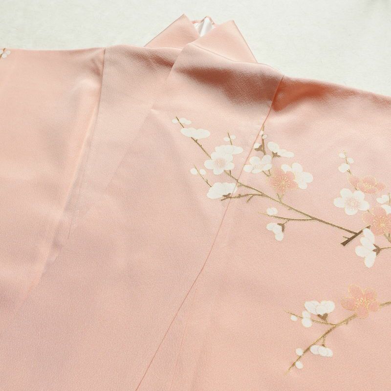 訪問着 縮緬 正絹 古典柄 袷仕立て 身丈160cm 裄丈69cm 箔 梅 菊 萩 ピンク_画像16