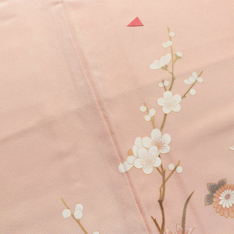 訪問着 縮緬 正絹 古典柄 袷仕立て 身丈160cm 裄丈69cm 箔 梅 菊 萩 ピンク_画像21