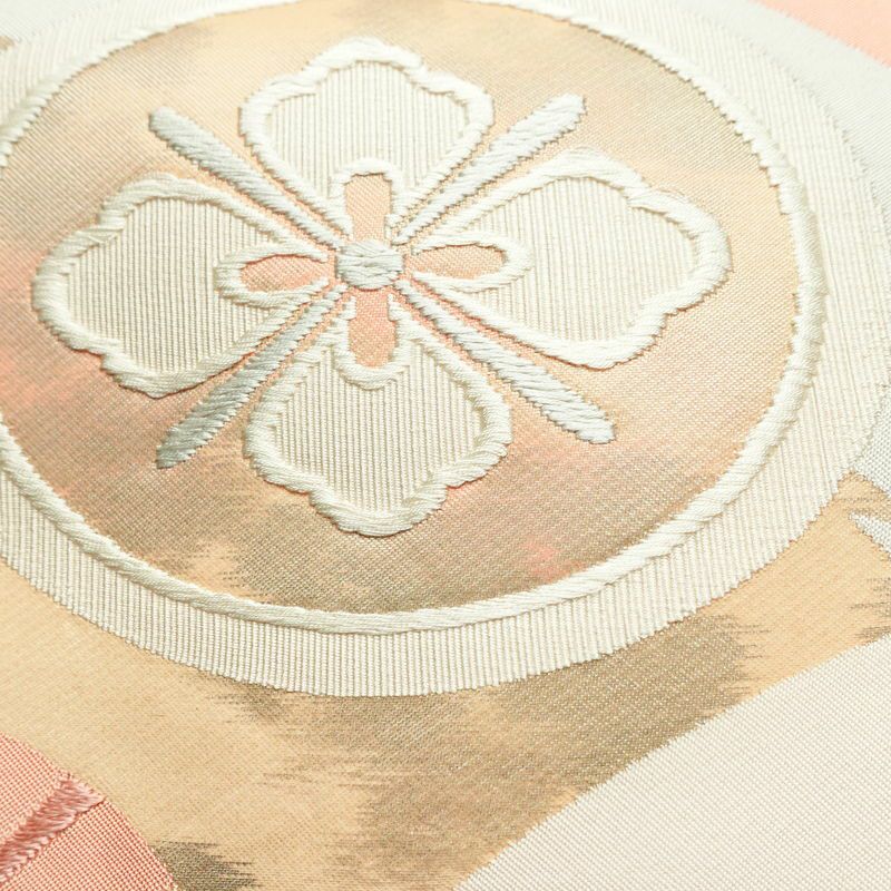 名古屋帯 太鼓柄 正絹 古典柄 名古屋仕立て 扇子 刺繍 ピンク_画像5