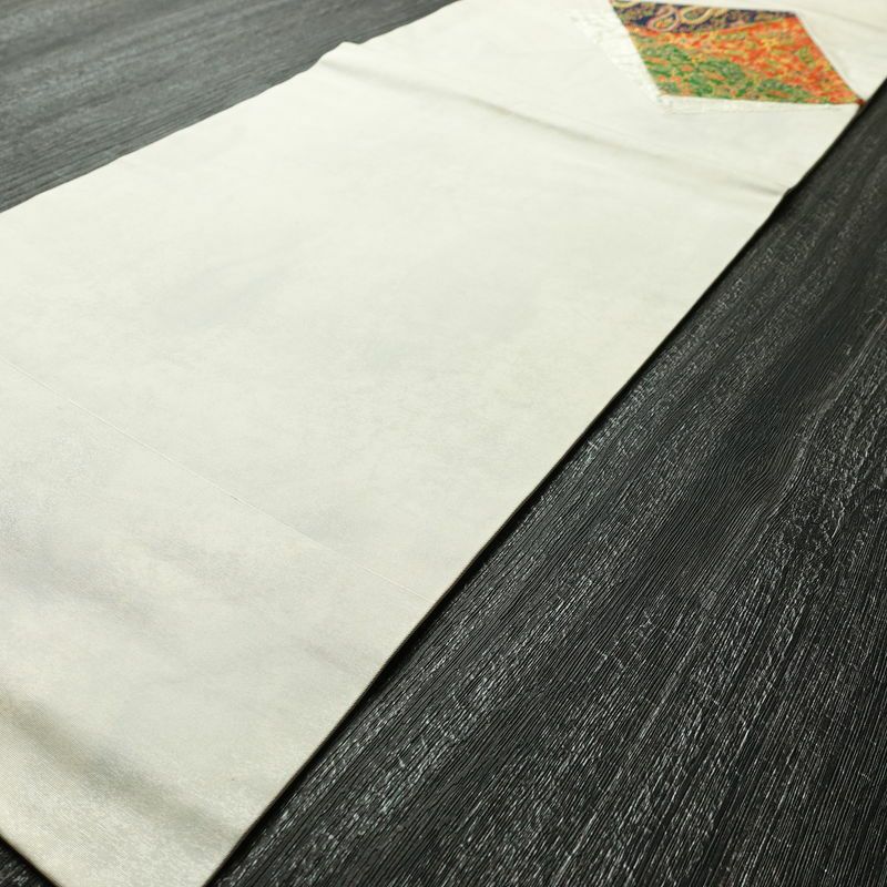 名古屋帯 太鼓柄 良品 切嵌 正絹 幾何学柄・抽象柄 名古屋仕立て 白_画像7