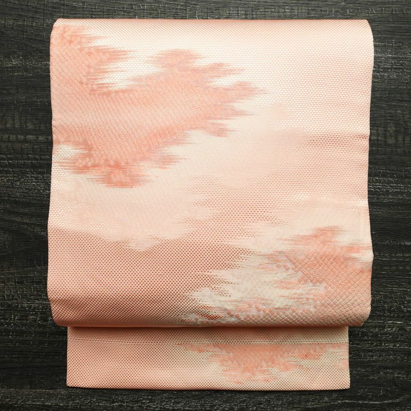 名古屋帯 太鼓柄 正絹 幾何学柄・抽象柄 名古屋仕立て 銀糸 ピンク_画像1