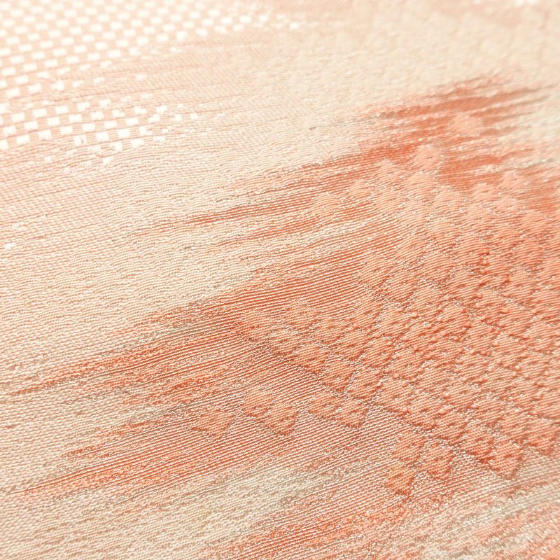 名古屋帯 太鼓柄 正絹 幾何学柄・抽象柄 名古屋仕立て 銀糸 ピンク_画像5