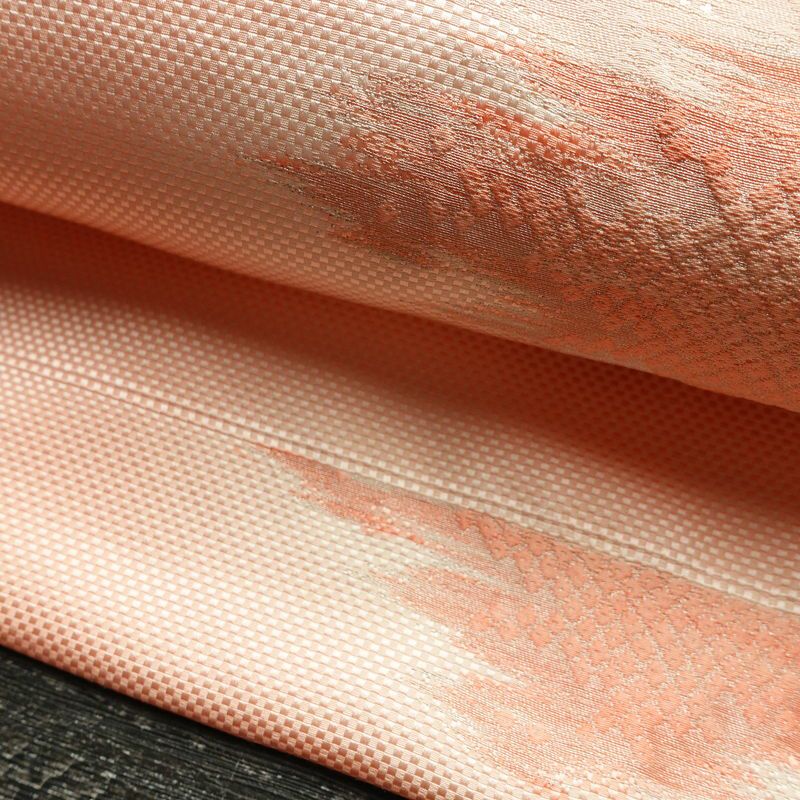 名古屋帯 太鼓柄 正絹 幾何学柄・抽象柄 名古屋仕立て 銀糸 ピンク_画像7