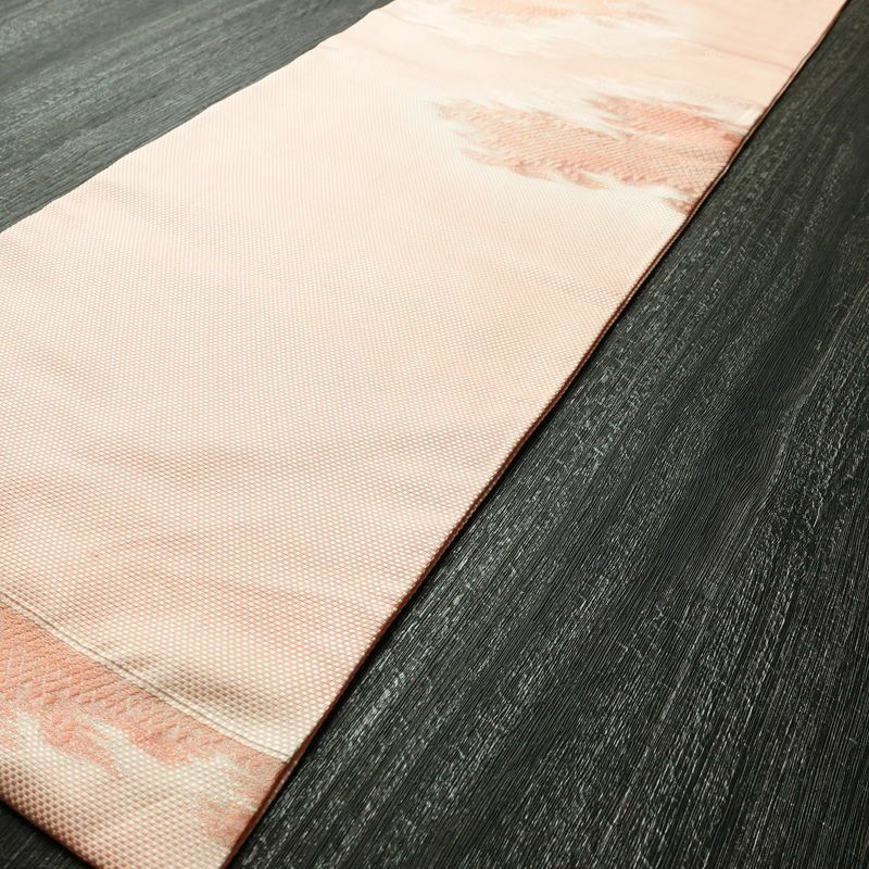 名古屋帯 太鼓柄 正絹 幾何学柄・抽象柄 名古屋仕立て 銀糸 ピンク_画像8