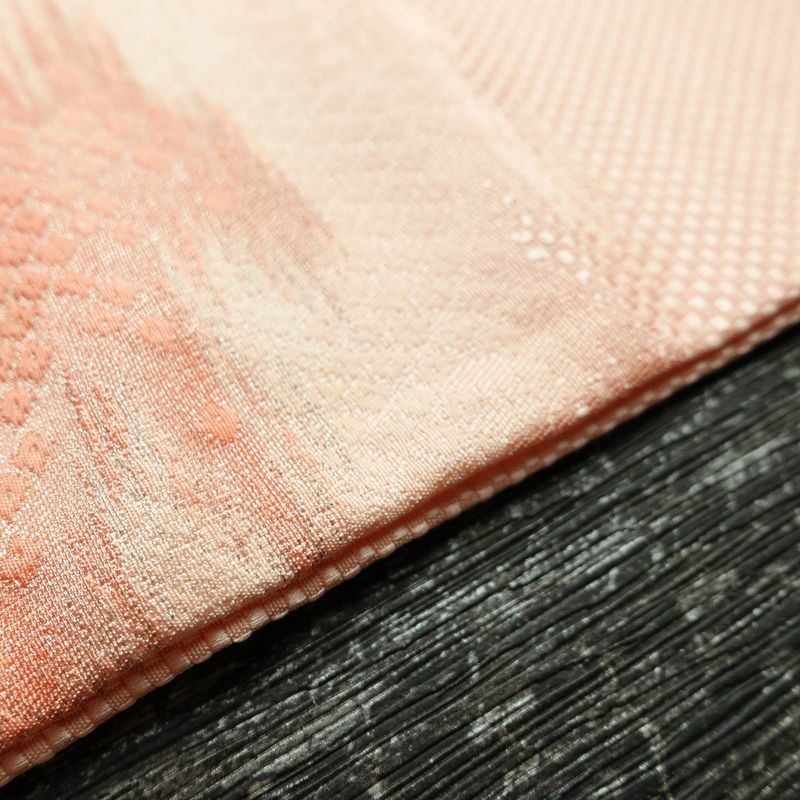 名古屋帯 太鼓柄 正絹 幾何学柄・抽象柄 名古屋仕立て 銀糸 ピンク_画像12