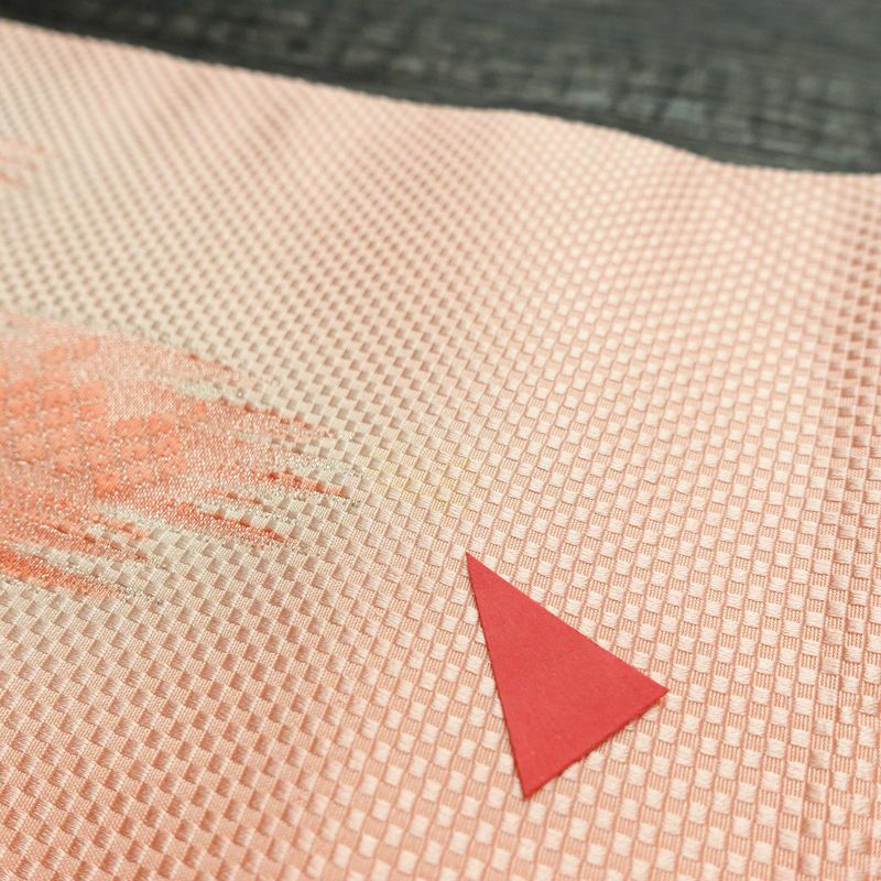 名古屋帯 太鼓柄 正絹 幾何学柄・抽象柄 名古屋仕立て 銀糸 ピンク_画像15