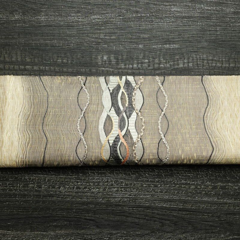 袋帯 すくい織 太鼓柄 美品 一般用 正絹 流水・波柄 ベージュ_画像14