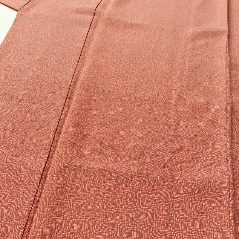 小紋 良品 鮫小紋 落款入り 縮緬 しつけ糸付き 正絹 古典柄 袷仕立て 身丈154.5cm 裄丈64cm 茶_画像5